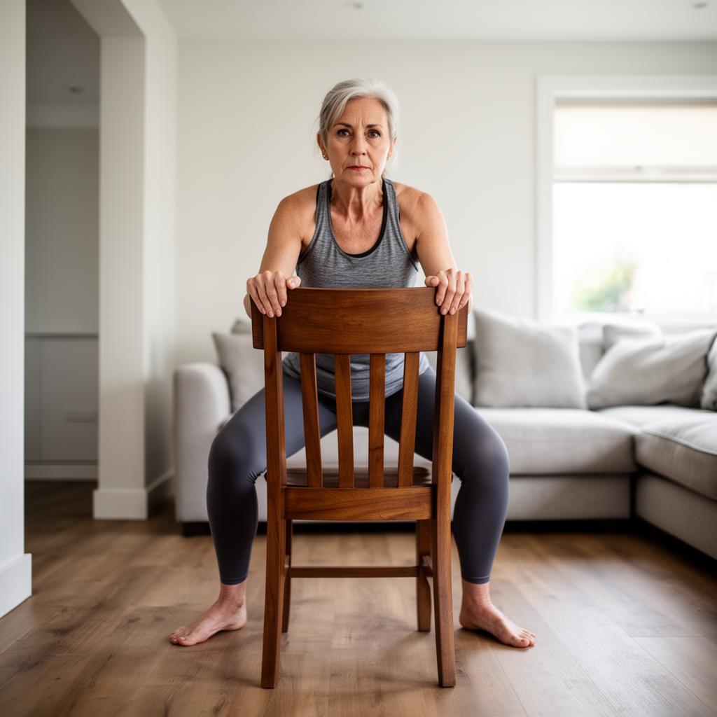 Mains fermes tenant une chaise pendant un exercice isométrique